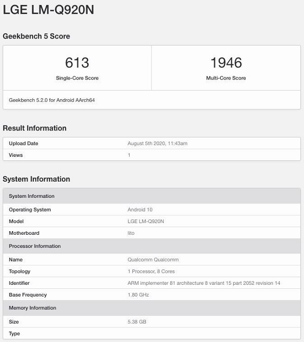Cấu hình LG Q92 5G lộ trên Geekbench