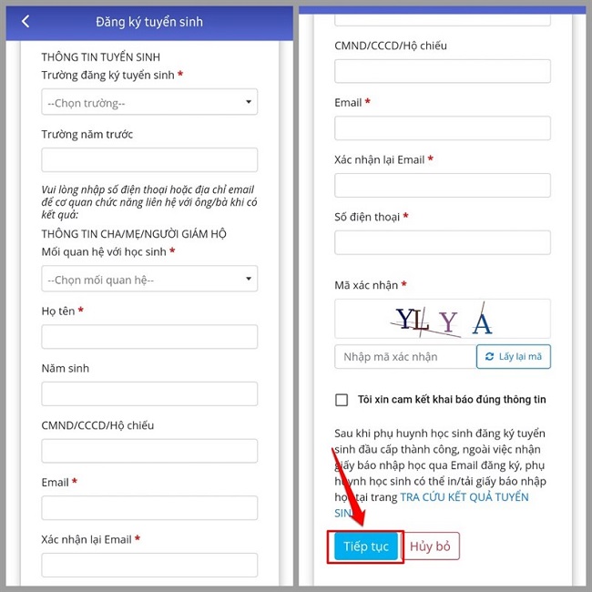 Nhập thông tin người đăng ký và nhấn Tiếp tục