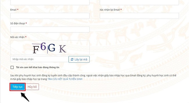 Nhập đầy đủ thông tin như yêu cầu và nhấn tiếp tục