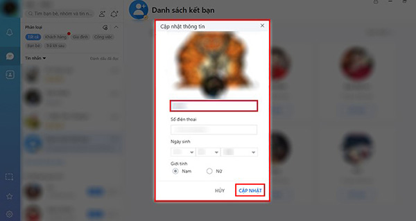 Đổi tên tài khoản zalo trên máy tính (2)