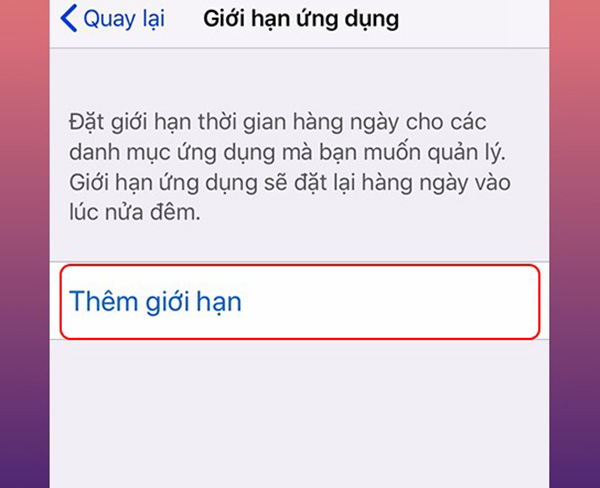 Thêm giới hạn để tiếp tục thiết lập