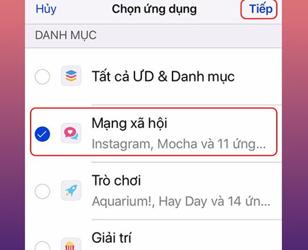 Chọn những ứng dụng mà bạn muốn giới hạn thời gian sử dụng