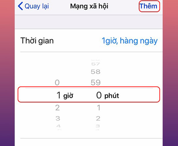 Màn hình thiết lập thời gian giới hạn