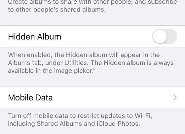 Tùy chọn bật, tắt Album ẩn