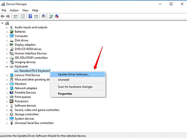 Cập nhật lại driver bàn phím mới