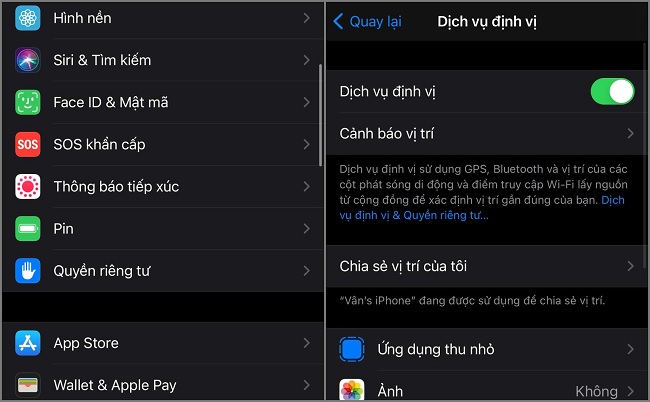 Tắt dịch vụ vị trí cho các ứng dụng