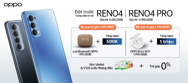 Chương trình đặt trước OPPO Reno4|Reno4 Pro nhận ngay quà tặng hấp dẫn lên tới 2,99 triệu đồng