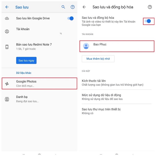 Đồng bộ hình ảnh, video lên Google Photos