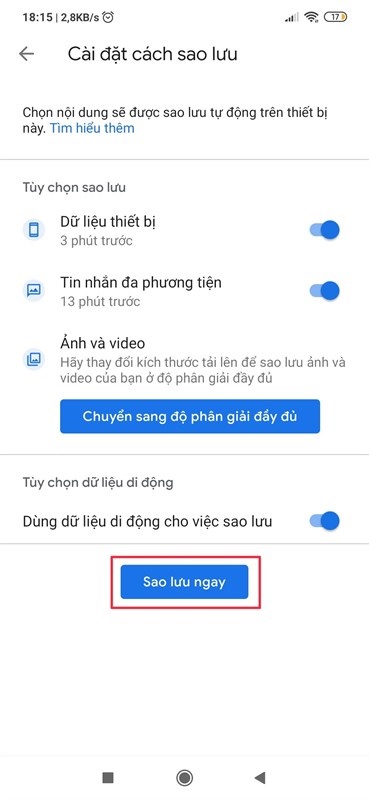Bắt đầu sao lưu thôi nào!