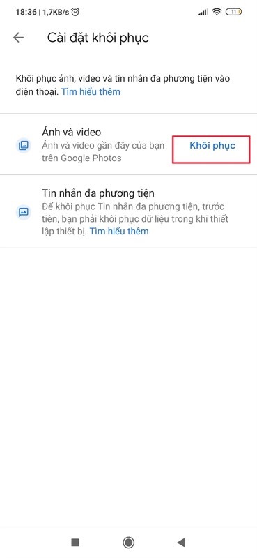 Bạn khôi phục lại hình ảnh, video trước đó một cách đơn giản