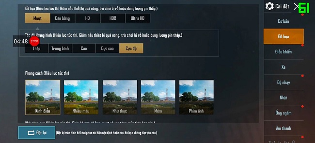Thiết lập đồ họa trong game PUBG
