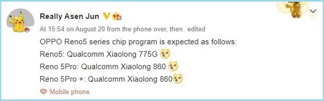 Lộ thông tin OPPO Reno5 Pro về vi xử lý