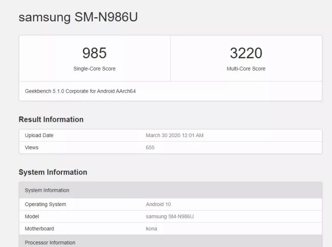Điểm Geekbench cao không đối thủ của Note 20