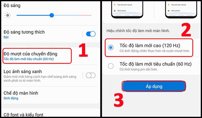 Chọn màn hình và áp dụng