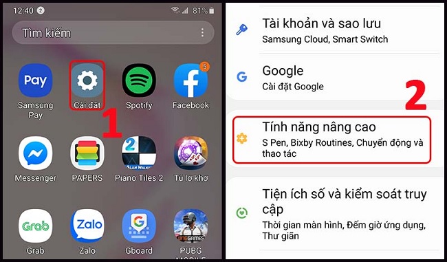 Chọn các bước thực hiện như hình