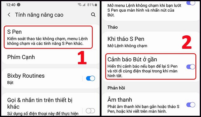 Kích hoạt chế độ cảnh báo bút ở gần