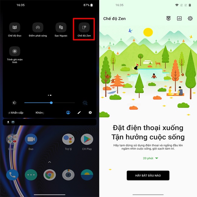 Mở Control Center, chọn Chế độ Zen