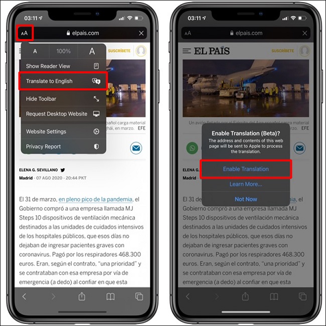 Tiện lợi hơn với việc dịch trực tiếp trên Safari