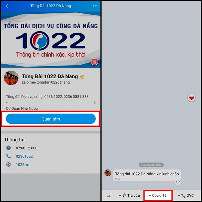 Nhấn quan tâm và chọn mục COVID-19