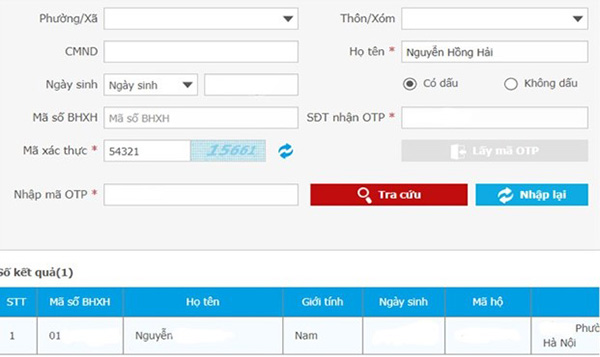 Kết quả hiển thị ngay bên dưới mục tra cứu