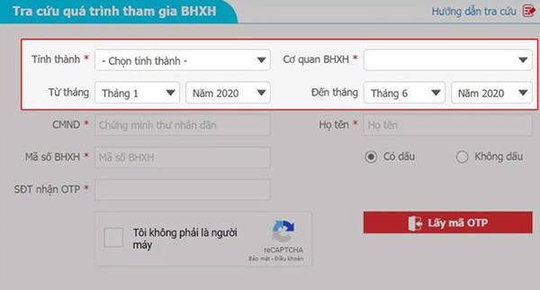 Tiến hành tra cứu quá trình tham gia BHXH