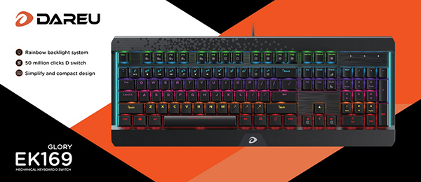 Bàn phím DareU EK169 Red D Switch tích hợp 2 đèn LED 7 màu