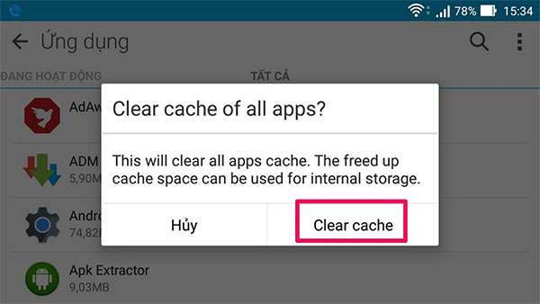 Xóa dữ liệu được lưu trong bộ nhớ cache