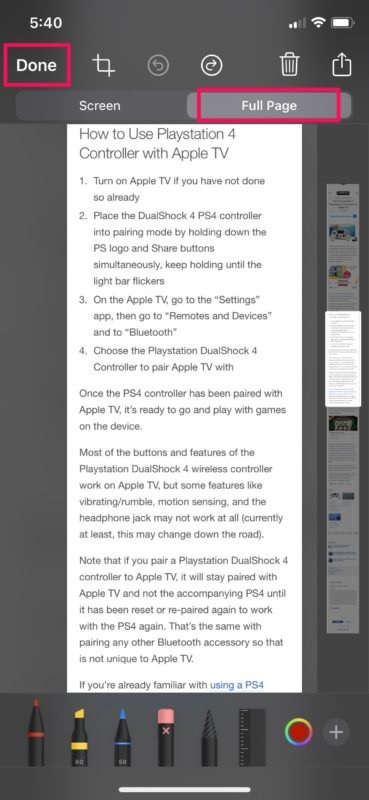 Hoàn thành quá trình chụp toàn trang