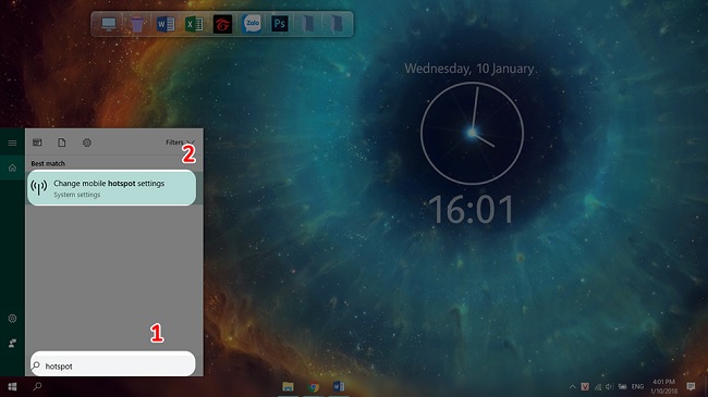 Cách phát WiFi bằng laptop chạy Windows 10 bắt đầu bằng tìm mục hotspot