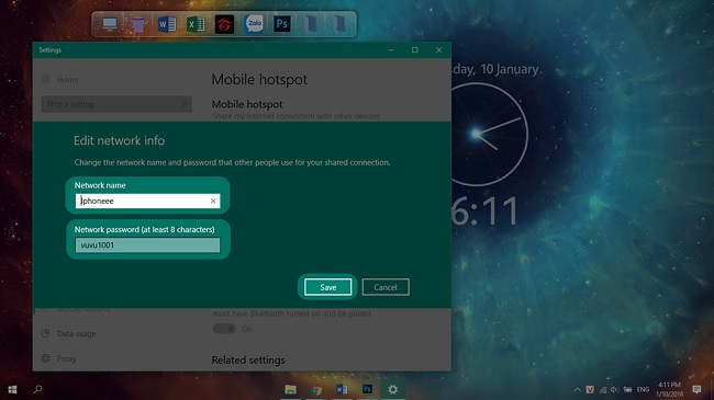 Đặt tên Wifi và password rồi nhấn nút Save bạn nhé