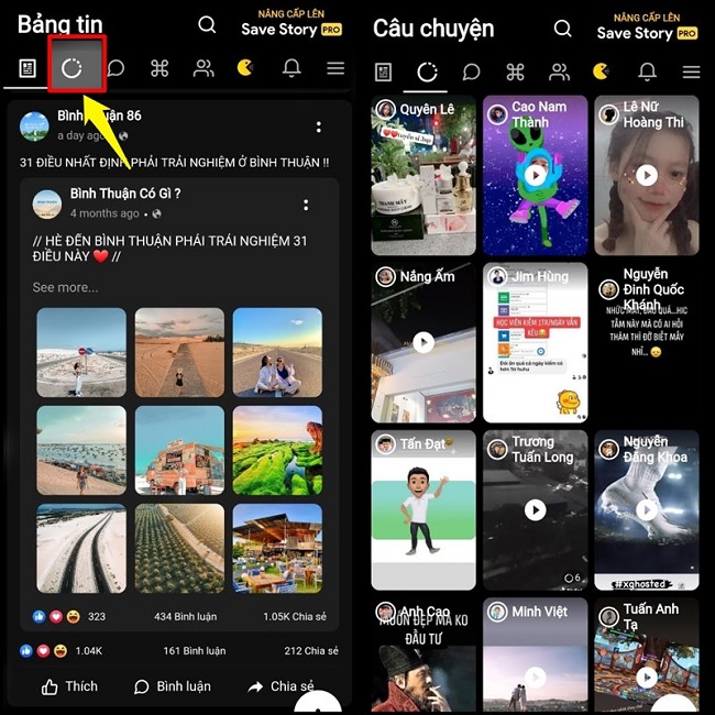 Chọn story trong ứng dụng
