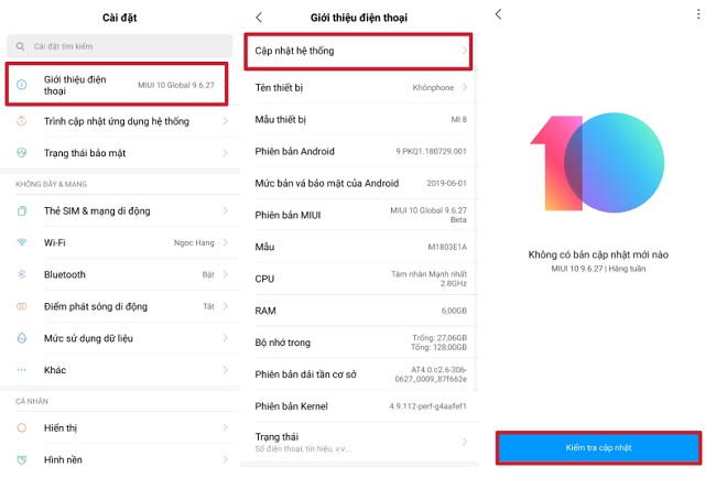 Kiểm tra cập nhật hệ điều hành bằng cách vào “Cài đặt” -> chọn “Giới thiệu điện thoại” -> chọn “Cập nhật hệ thống” -> chọn “Kiểm tra cập nhật”