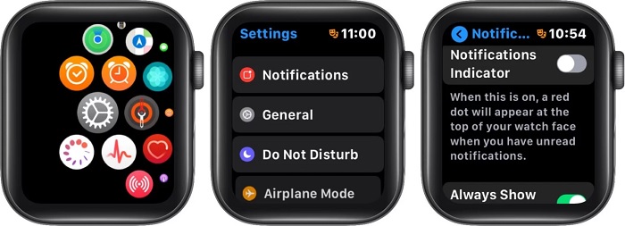 Tắt dấu chấm đỏ trên màn hình Apple Watch trực tiếp từ đồng hồ