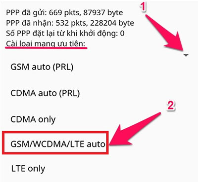 Các loại mạng có thể kích hoạt sử dụng