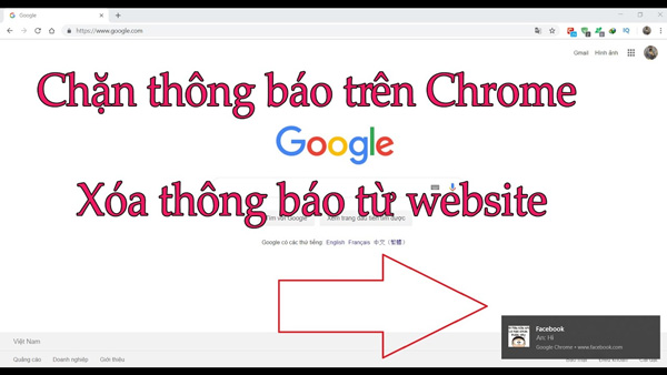 Tắt tính năng thông báo trên Chrome hay ứng dụng Facebook