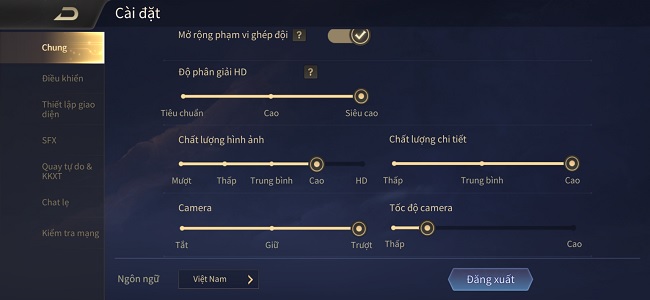 Thiết lập cấu hình khi chơi game Liên quân mobile