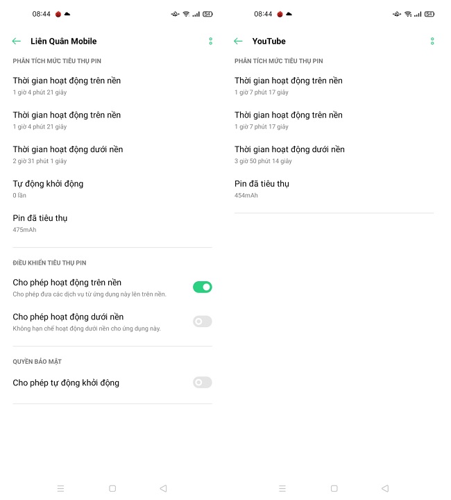 Phân tích mức tiêu thụ pin của game và Youtube