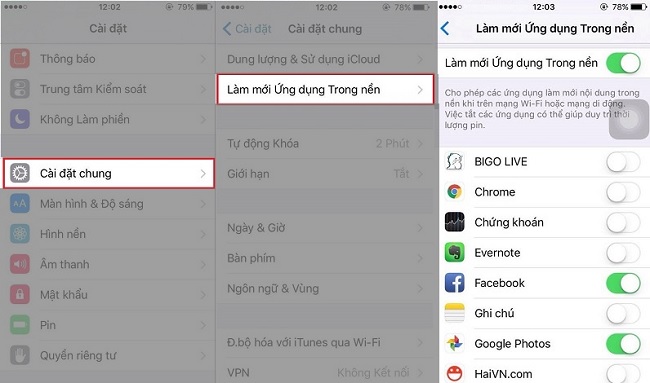 Vô hiệu hóa tính năng này bằng cách vào “Cài đặt” -> chọn “Cài đặt chung” > chọn “Làm mới ứng dụng trong nền” -> chọn ứng dụng cần thiết rồi tắt nó đi