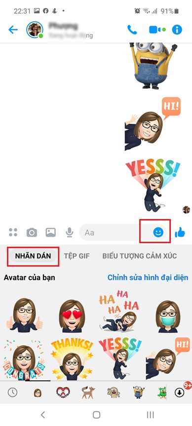 Gửi nhãn dán mới trong mục tin nhắn