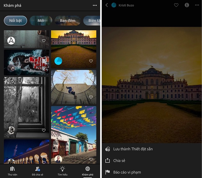 Mẹo sử dụng Lightroom Mobile nhanh cho bạn đó là hãy dùng các Preset có sẵn