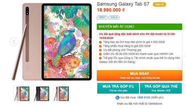 Quà tặng hấp dẫn khi đặt mua Galaxy Tab S7 tại Viettel Store