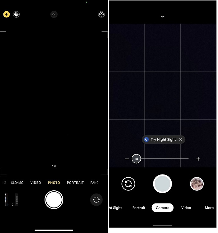 Giao diện camera của hai hệ điều hành không có khác biệt so với phiên bản tiền nhiệm