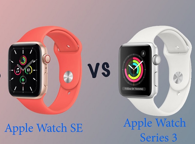 Thiết kế tổng quát củaApple Watch SE (bên trái) vs Apple Watch Series 3 (bên phải)
