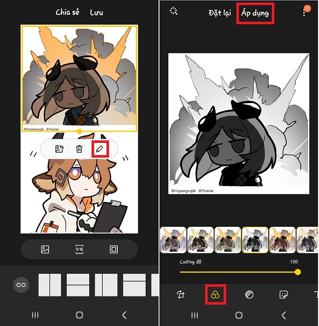 Chọn “áp dụng” để quay lại giao diện ghép ảnh