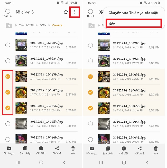 Chọn “Nén” để nén các tập tin lại