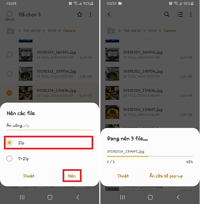 Các tệp tin đang được nén