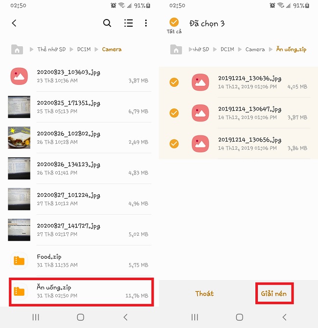 Giải nén trên điện thoại Samsung