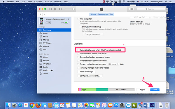 Nhấn chọn những nội dung muốn tắt đồng bộ hóa
