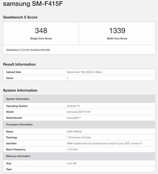 Bảng điểm Geekbench của F41 mang nhiều gợi nhớ đến sản phẩm tiền nhiệm M31 được giới thiệu trước đó