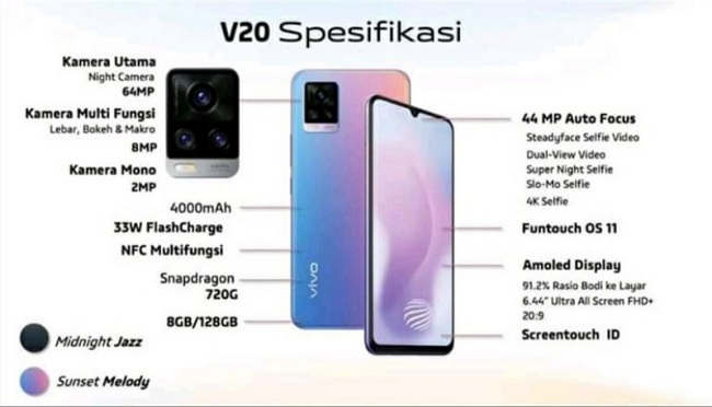 Lộ thông số kỹ thuật Vivo V20 ra mắt vào ngày 24/9 tại Indonesia